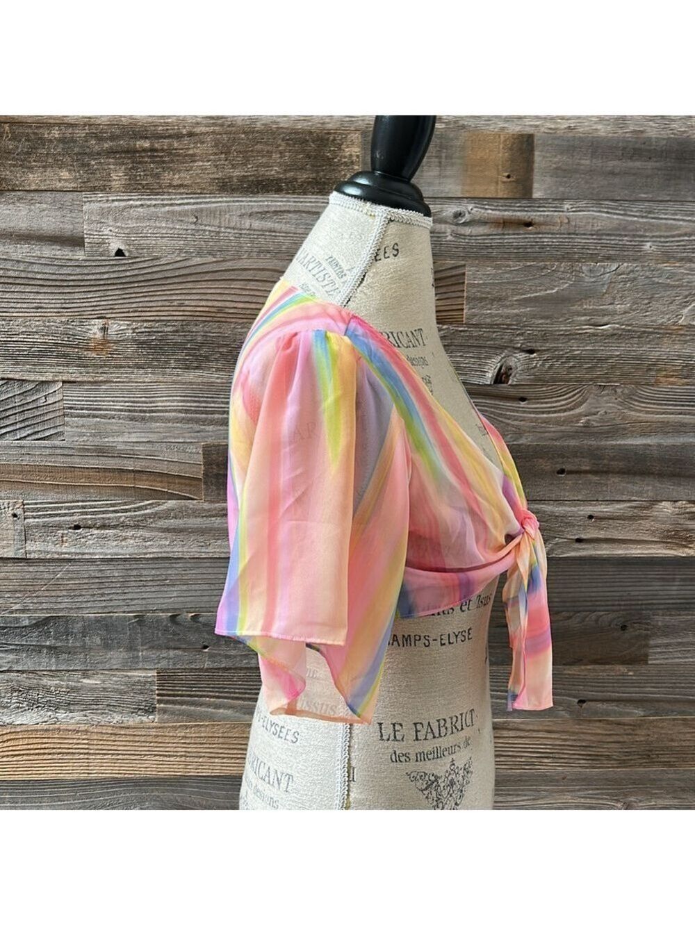 NWT Beach Bunny Mae Tie Front Crop Top Beach Coverup Stripe Size Small - Picture 3 of 9